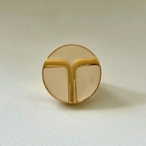 Trina Turk Large Super T Cocktail Ring Gold With Ivory Enamel (Sz 7)